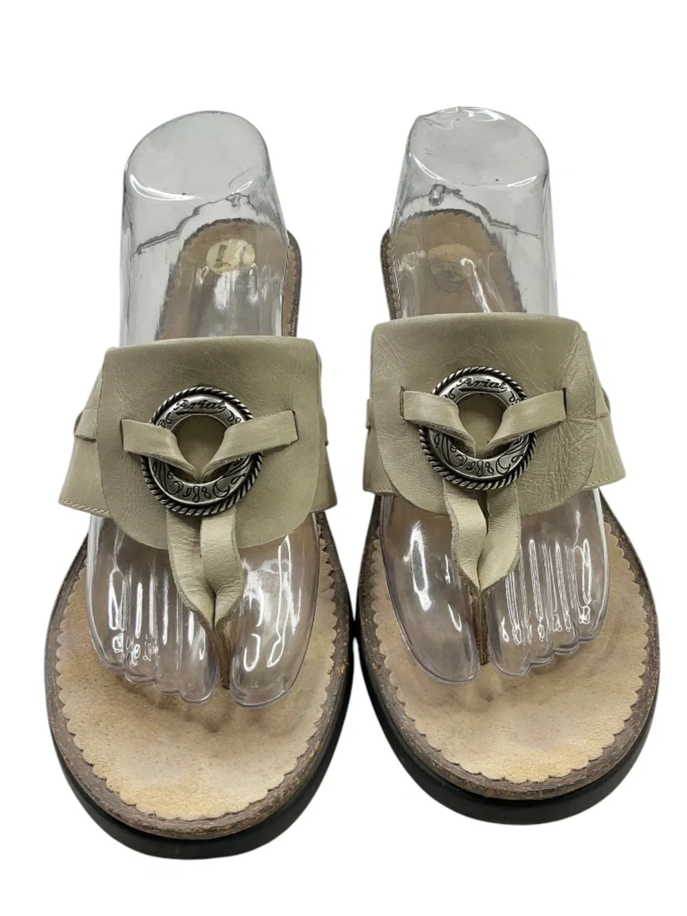 Ariat Leather Wedge Sandals 11 Bone Beige Western Boho Concho Slide